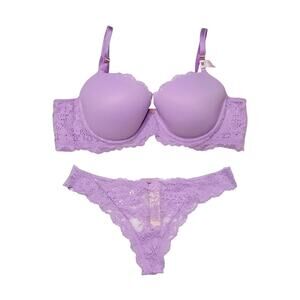 Victoria's Secret Smooth & Lace Lightly Lined Classic Demi Bra and Thong Set 36B